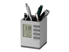 Skrivebordsholder med ur, alarm, kalender og termometer