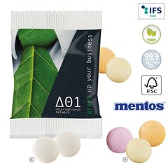 Mentos duo mints eller fruktpastiller i papirpose med logo