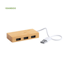 Bambus USB hub med logo tryk.