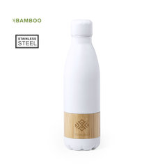 Vandflaske i rustfrit stål og bambus med logo