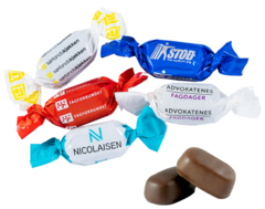 Karameller med chokolade overtræk med logo tryk